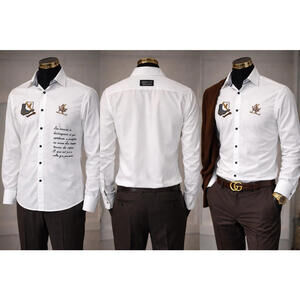 Y2K VTG Absolute Rebellion Men’s White Slim Dress Shirt XL Embroidered Career,